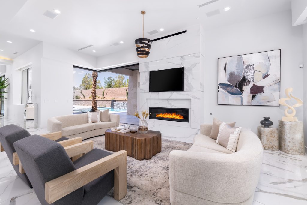 Elegantly staged living room with modern decor.